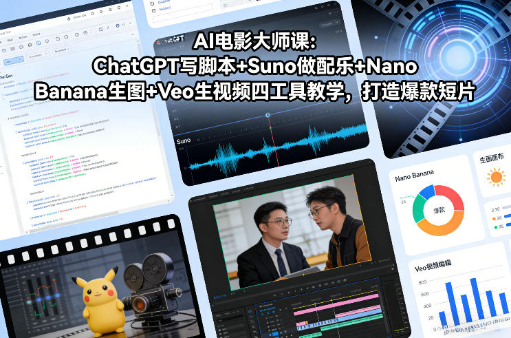 AI电影大师课：ChatGPT写脚本+Suno做配乐+Nano Banana生图+Veo生视频，打造爆款短片-聚业
