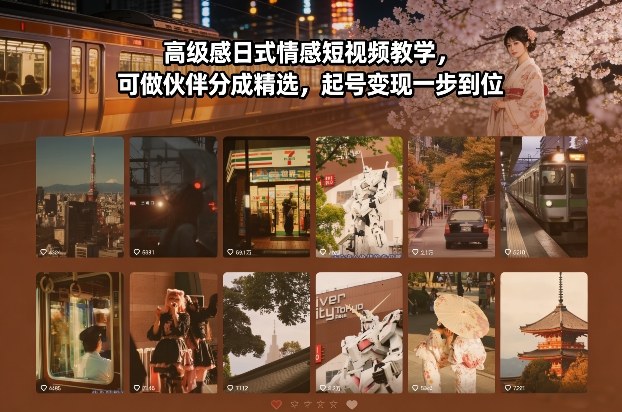 高级感日式情感短视频教学，可做伙伴分成精选，起号变现一步到位-聚业