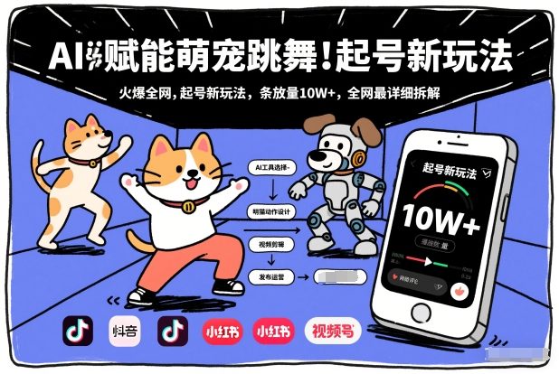 AI赋能萌宠跳舞,火爆全网,起号新玩法,条条播放量10W+,全网最详细拆解-聚业