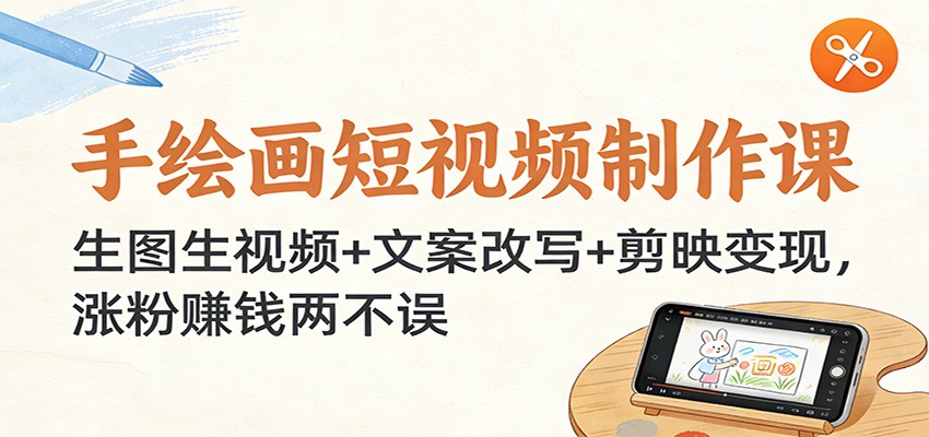 手绘画短视频制作课:生图生视频+文案改写+剪映变现,涨粉赚钱两不误-聚业