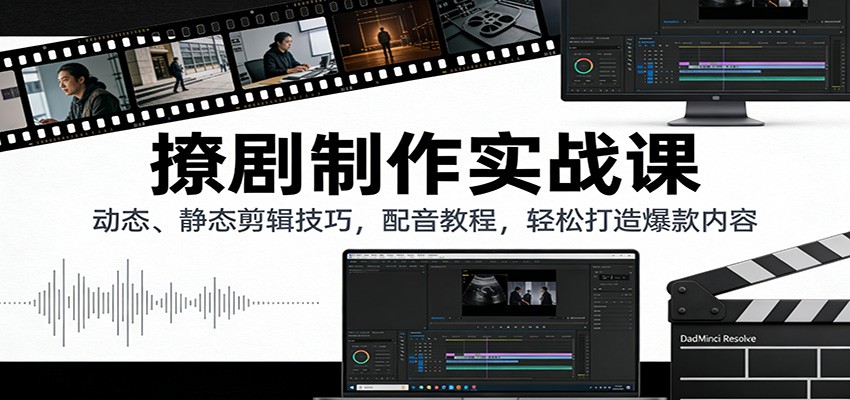 撩剧制作实战课:动态、静态剪辑技巧,配音教程,轻松打造爆款内容-聚业