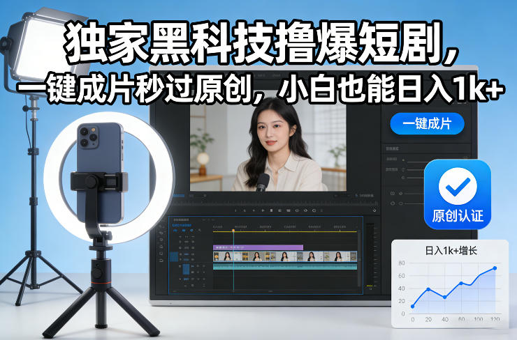 独家黑科技撸爆短剧,一键成片秒过原创,小白也能日入1k+【揭秘】-聚业