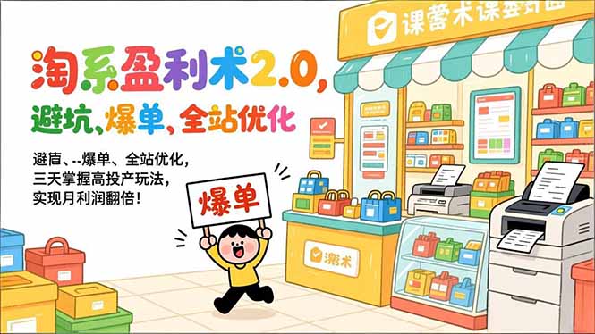 淘系盈利术2.0，避坑、爆单、全站优化，三天掌握高投产玩法，实现月利润翻倍！-聚业