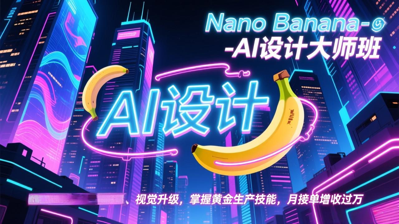 Nano Banana-AI设计大师班,修图合成、广告创作、视觉升级,掌握黄金生产技能,月接单增收过万-聚业