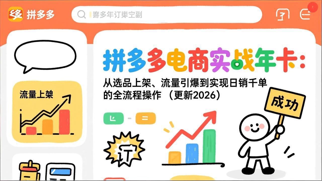 拼多多电商实战年卡：从选品上架、流量引爆到实现日销千单的全流程操作(更新2026-聚业