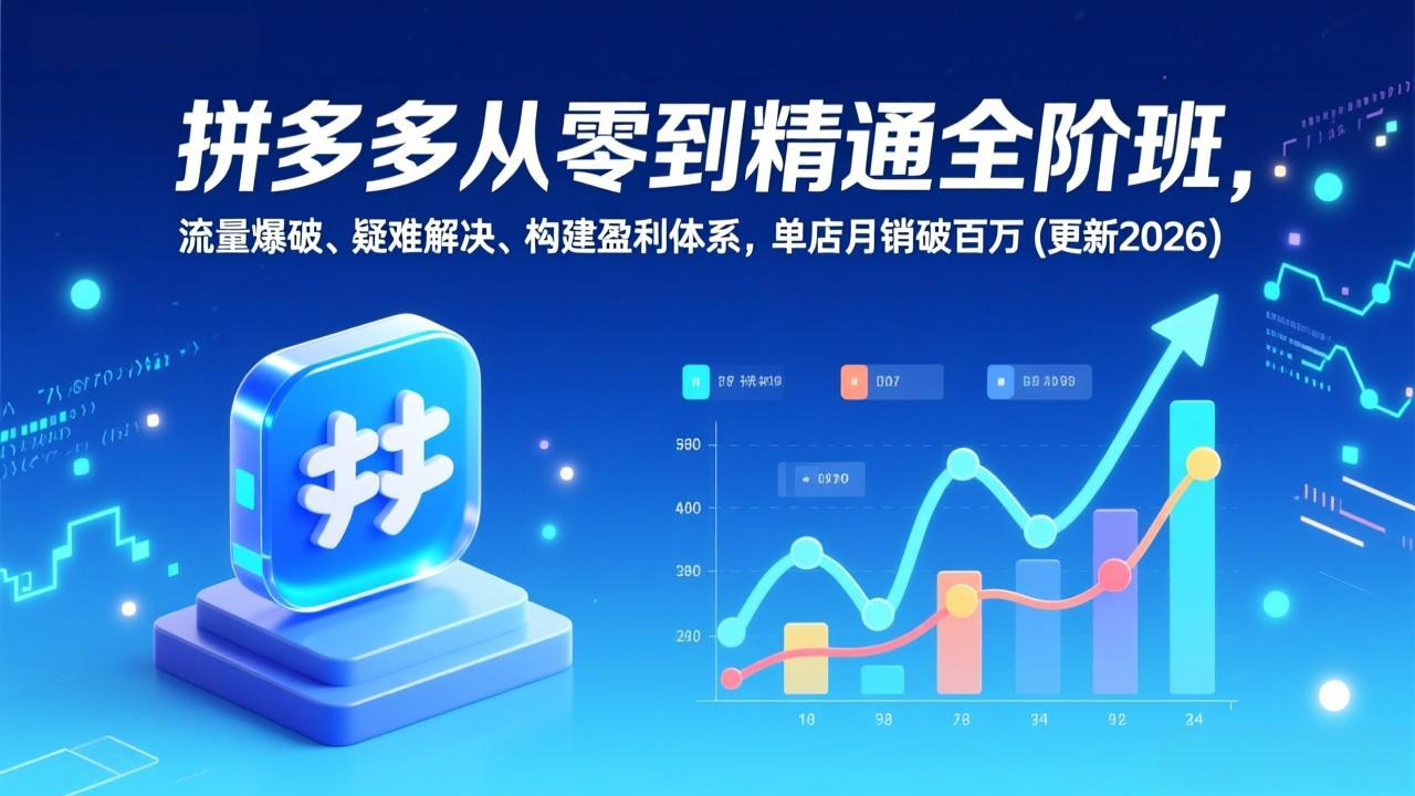 拼多多从零到精通全阶班，流量爆破、疑难解决，构建盈利体系，单店月销破百万(更新2026-聚业