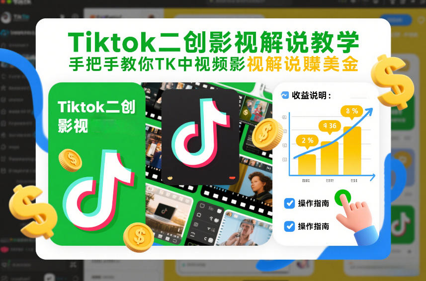 Tiktok二创影视解说教学，手把手教你TK中视频影视解说賺美金(更新26年1月)-聚业