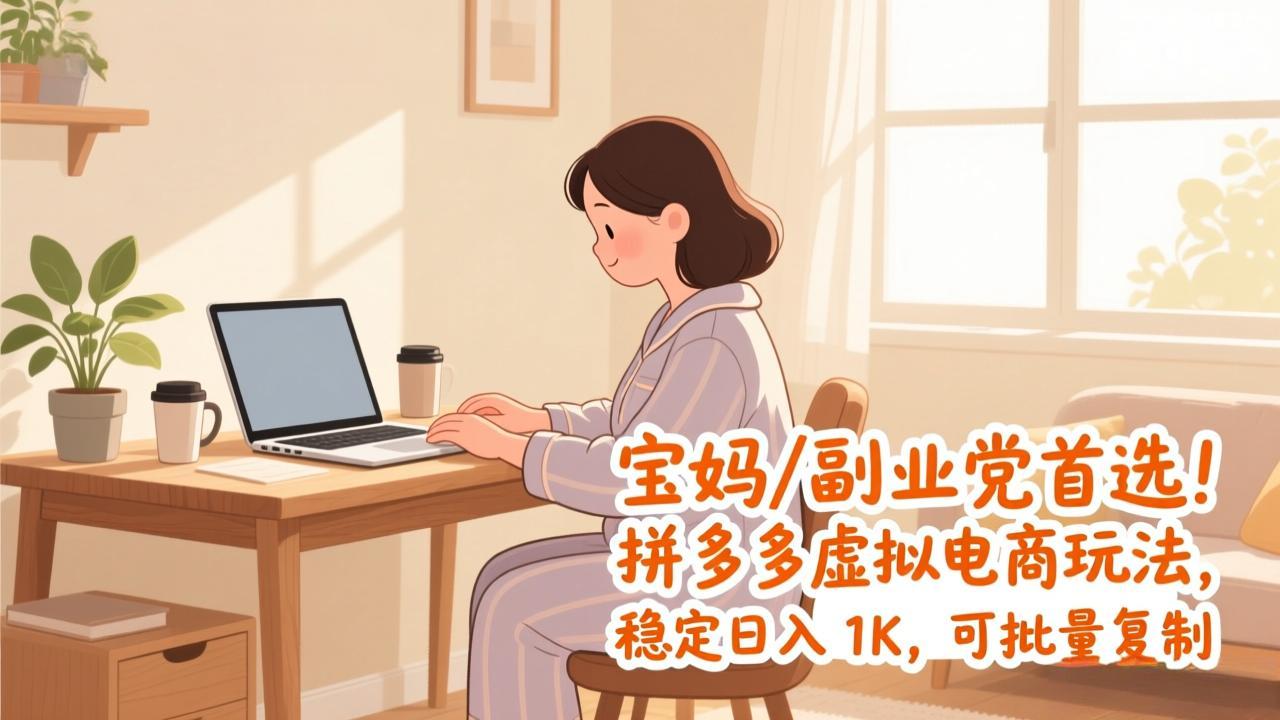 宝妈 / 副业党首选！拼多多虚拟电商玩法，稳定日入 1K，可批量复制-聚业