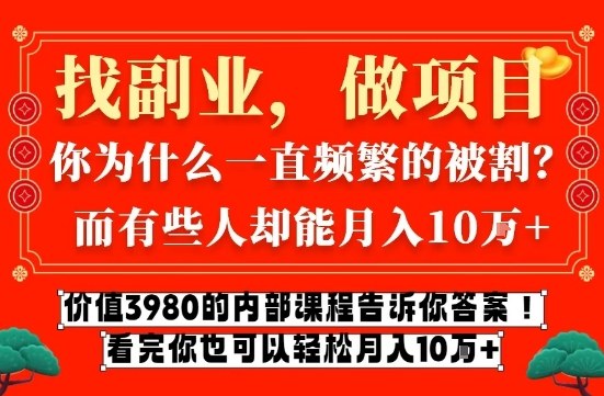 价值3980的网创内部课程，告诉你互联网创业月入10个W的秘密【揭秘】-聚业