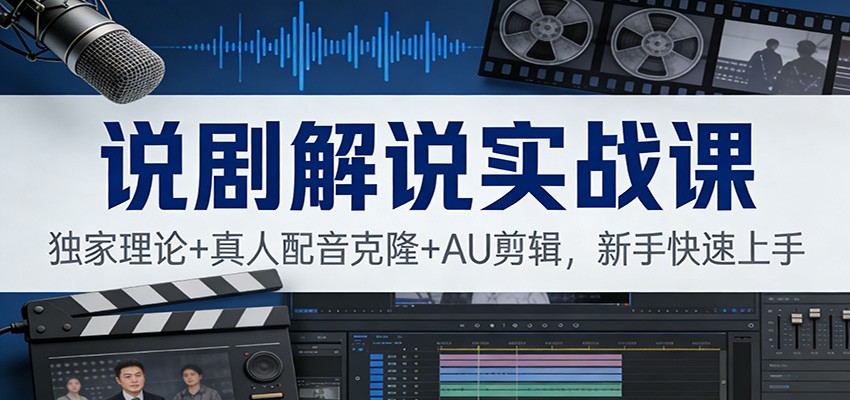 说剧解说实战课：独家理论+真人配音克隆+AU剪辑，新手快速上手-聚业