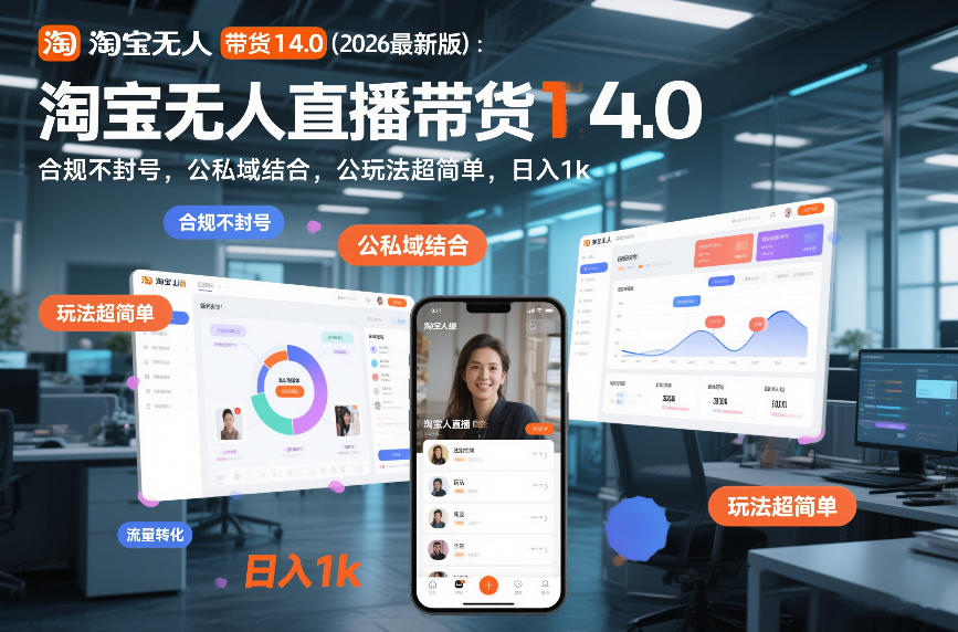 淘宝无人直播带货14.0(2026最新版)：合规不封号，公私域结合，玩法超简单，日入1k+【揭秘】-聚业