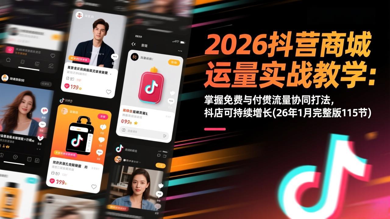 2026抖音商城运营实战教学：掌握免费与付费流量协同打法，抖店可持续增长(26年1月完整版115节-聚业