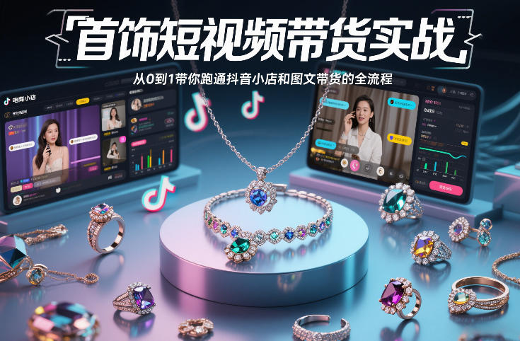 首饰短视频带货实战，从0到1带你跑通抖音小店和图文带货的全流程-聚业