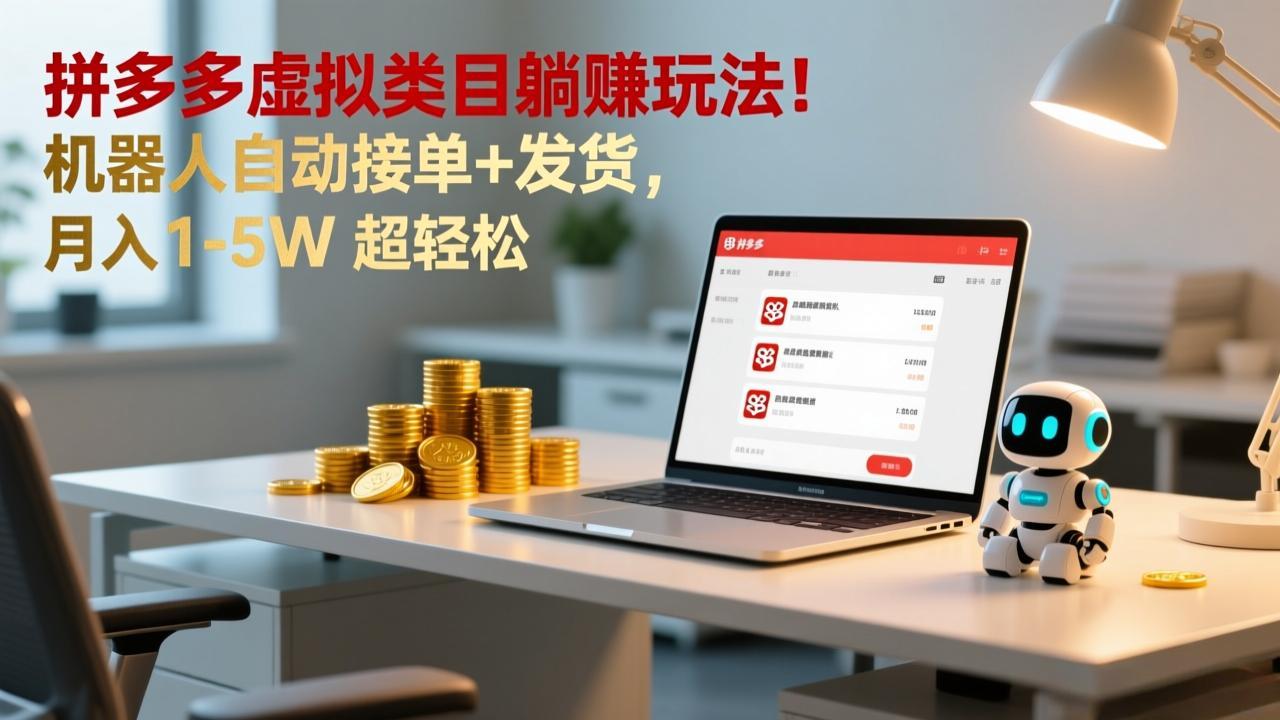 多多虚拟类目躺赚玩法!机器人自动接单+发货,月入 1-5W 超轻松-聚业
