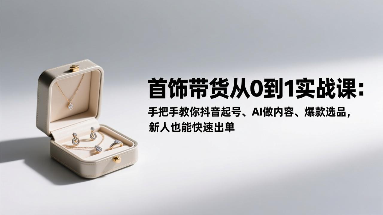 首饰带货从0到1实战课:手把手教你抖音起号、AI做内容、爆款选品,新人也能快速出单-聚业