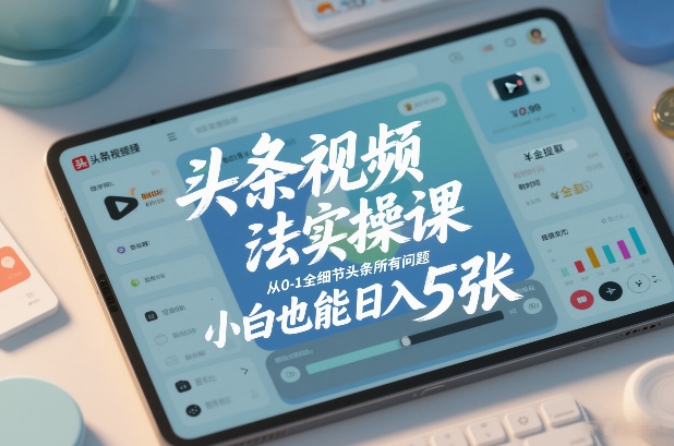 头条视频玩法实操课，从0-1全细节头条所有问题，小白也能日入5张-聚业
