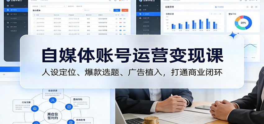 自媒体账号运营变现课:人设定位、爆款选题、广告植入,打通商业闭环-聚业