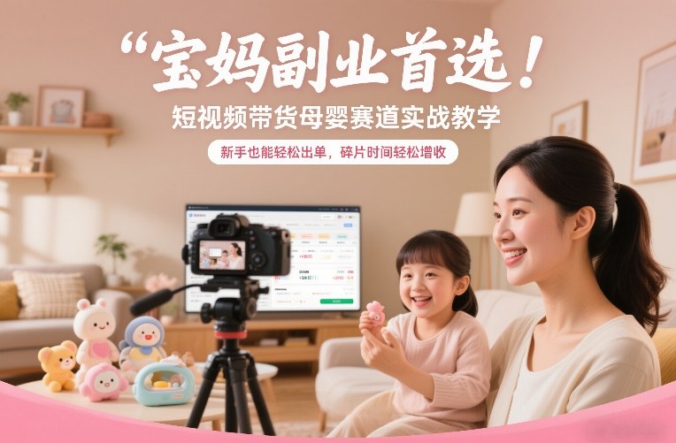 宝妈副业首选!短视频带货母婴赛道实战教学,新手也能轻松出单,碎片时间轻松增收-聚业