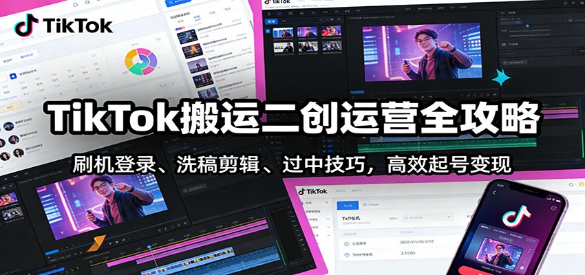 TikTok搬运二创运营全攻略:刷机登录、洗稿剪辑 、过中技巧,高效起号变现-聚业