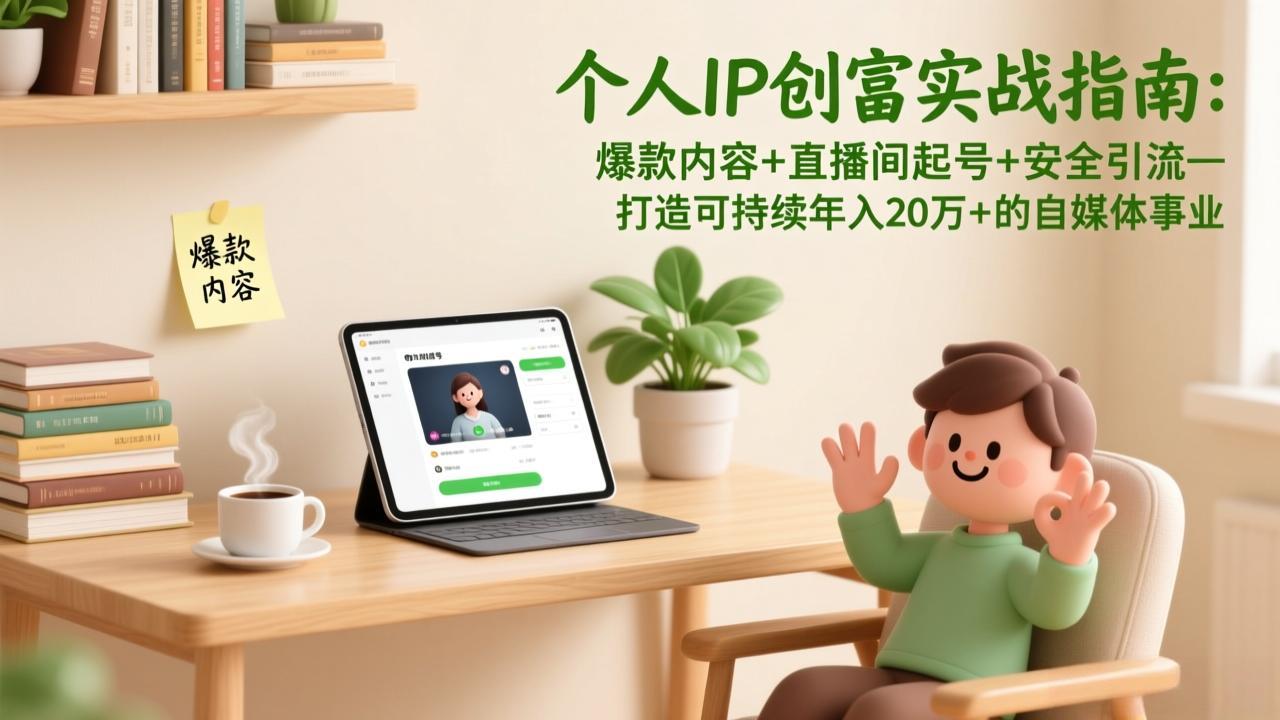 个人IP创富实战指南:爆款内容+直播间起号+安全引流,打造可持续年入20万+的自媒体事业-聚业