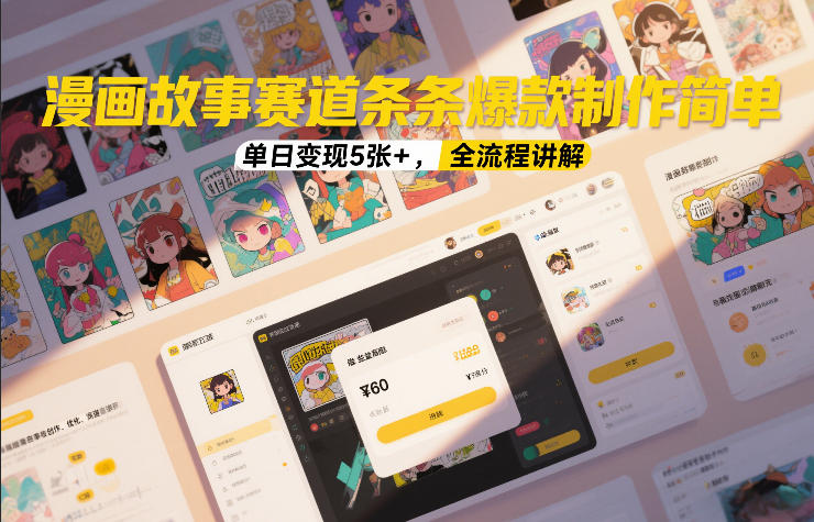 漫画故事赛道条条爆款制作简单,单日变现5张+,全流程讲解-聚业