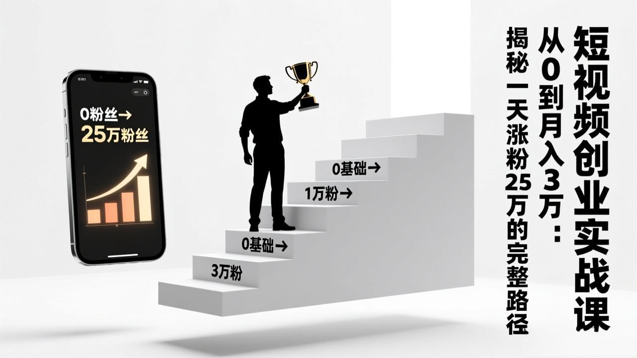 短视频创业实战课:从0到月入3万:揭秘一天涨粉25万的完整路径-聚业