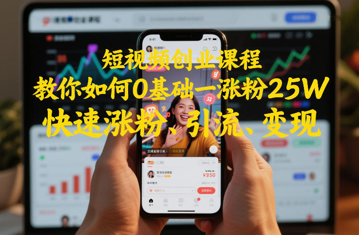 短视频创业课程,教你如何0基础一天涨粉25W,快速涨粉、引流、变现-聚业