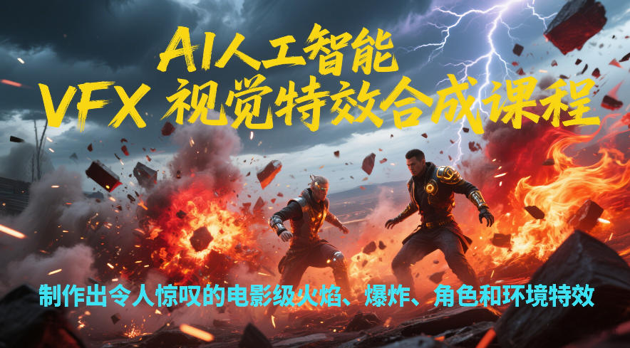 AI人工智能VFX视觉特效合成课程,制作出令人惊叹的电影级火焰、爆炸、角色和环境特效-聚业