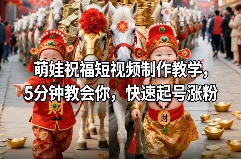 萌娃祝福短视频制作教学，5分钟教会你，快速起号涨粉-聚业