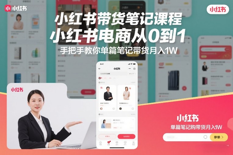 小红书带货笔记课程，小红书电商从0到1，手把手教你单篇笔记带货月入1W-聚业