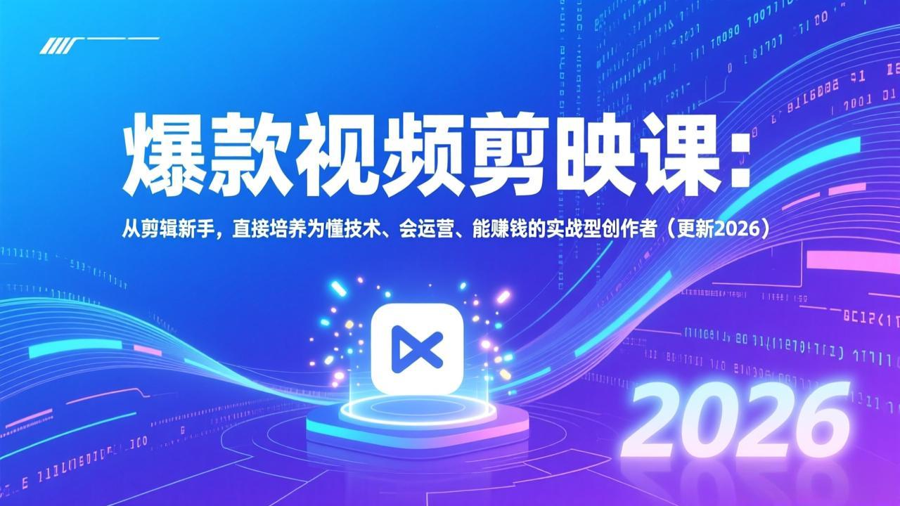 爆款视频剪映课：从剪辑新手，直接培养为懂技术、会运营、能赚钱的实战型创作者(更新2026-聚业