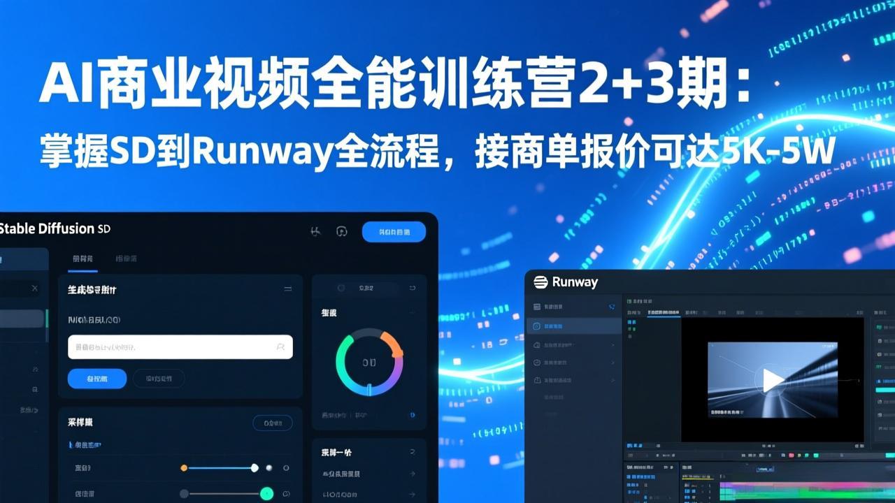 AI商业视频全能训练营2+3期:掌握SD到Runway全流程,接商单报价可达5K-5W-聚业