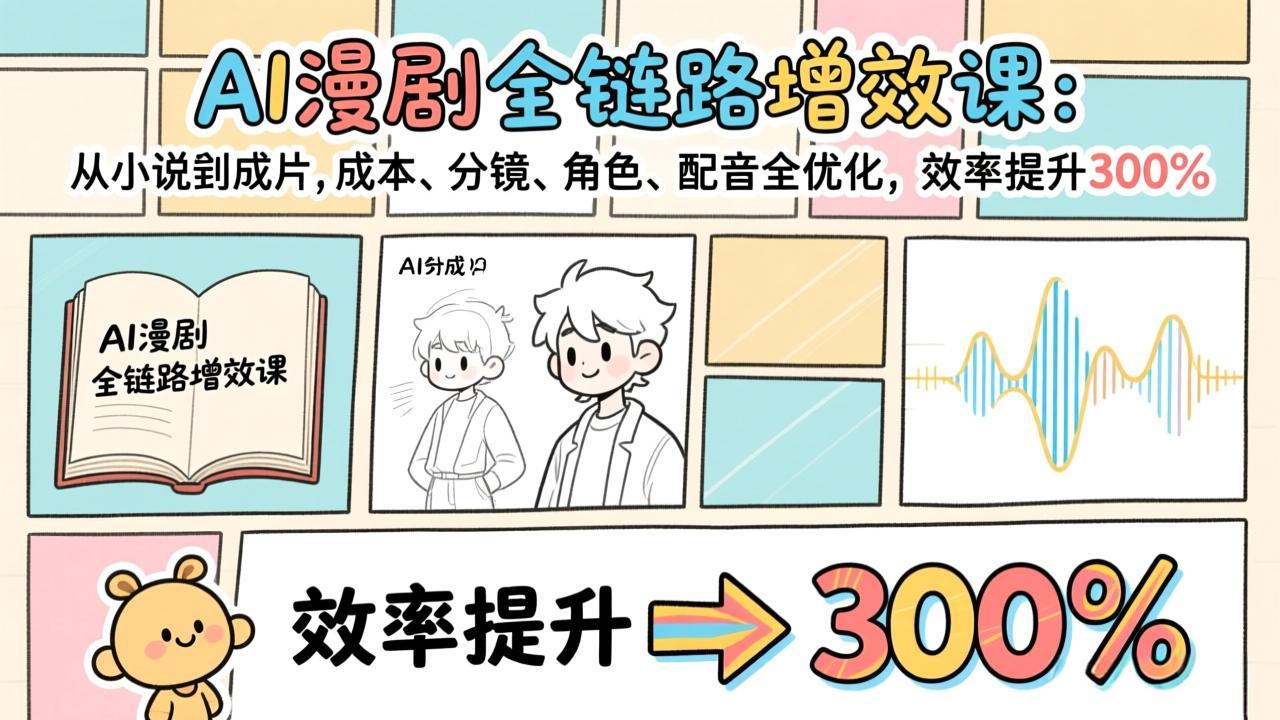 AI漫剧全链路增效课：从小说到成片，成本、分镜、角色、配音全优化，效率提升300%-聚业