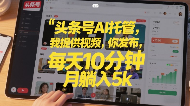 头条号AI托管,我提供视频,你发布,每天10分钟,月躺入5k+【揭秘】-聚业