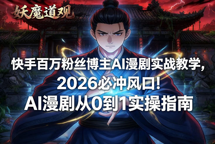 快手百万粉丝博主AI漫剧实战教学，2026必冲风口！AI漫剧从0到1实操指南-聚业