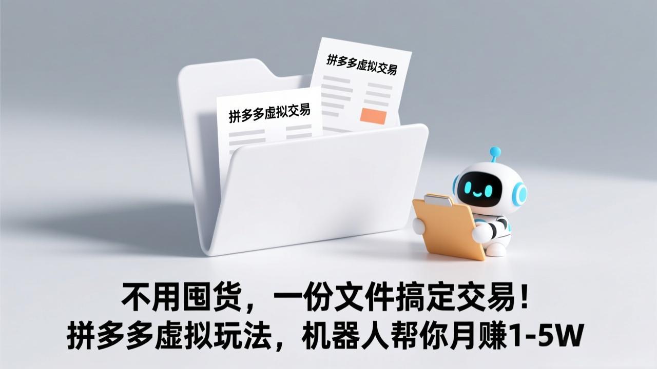 不用囤货，一份文件搞定交易！拼多多虚拟玩法，机器人帮你月赚 1-5W-聚业