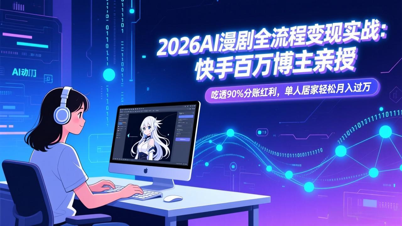2026AI漫剧全流程变现实战:快手百万博主亲授,吃透90%分账红利,单人居家轻松月入过万-聚业