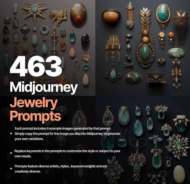 图片[2]-460+专业Midjourney珠宝摄影AI提示词戒指，项链-耳环-手链-宝石等，立即开始创作珠宝艺术-聚业