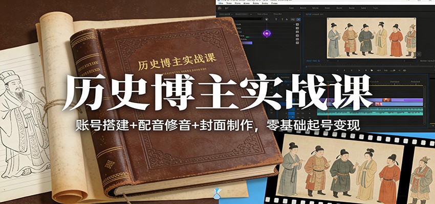 历史博主实战课:账号搭建+配音修音+封面制作,零基础起号变现-聚业
