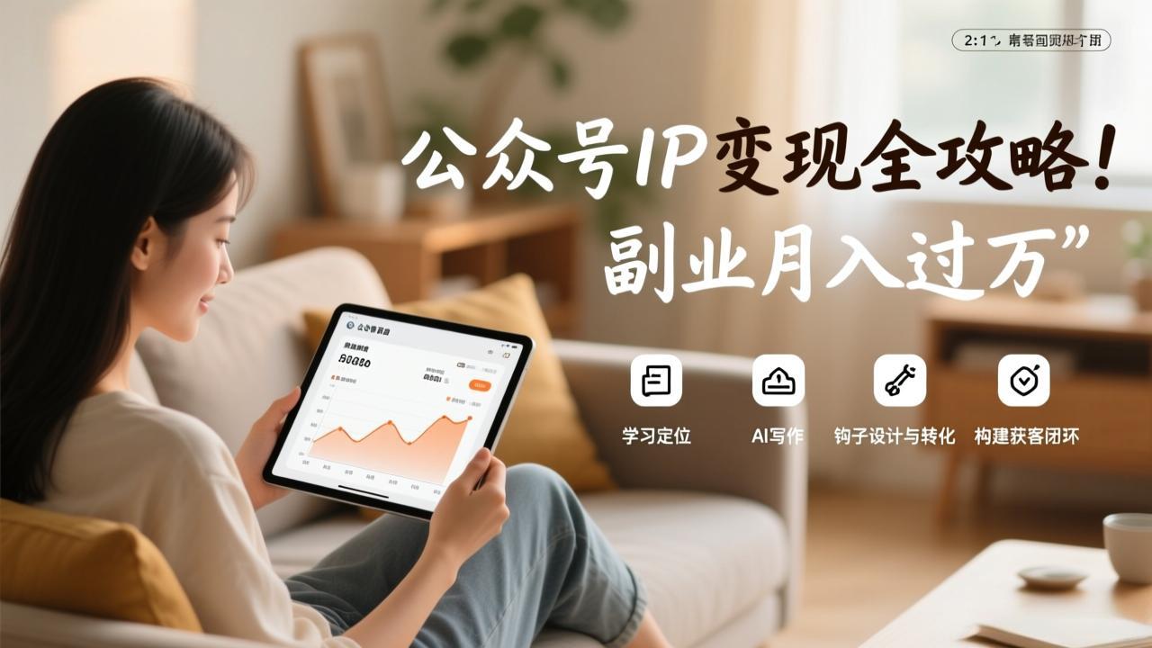 公众号IP变现全攻略,学习定位、AI写作、钩子设计与转化,构建获客闭环,副业月入过万-聚业