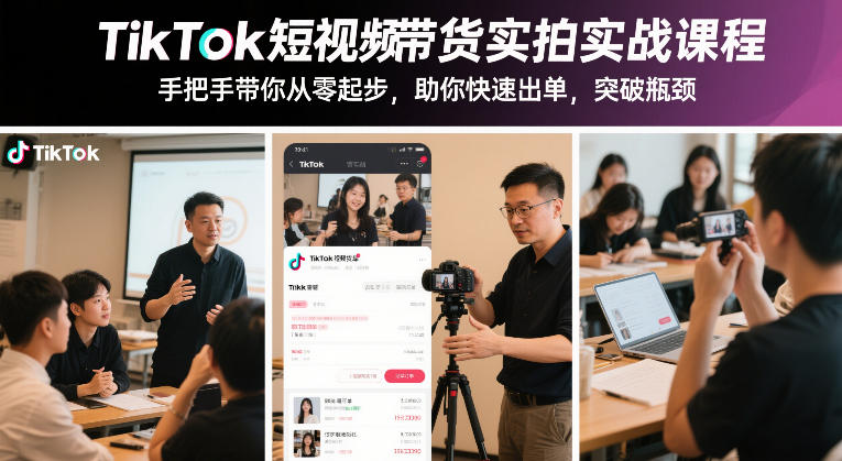 TikTok短视频带货实拍实战课程,手把手带你从零起步,助你快速出单,突破瓶颈-聚业