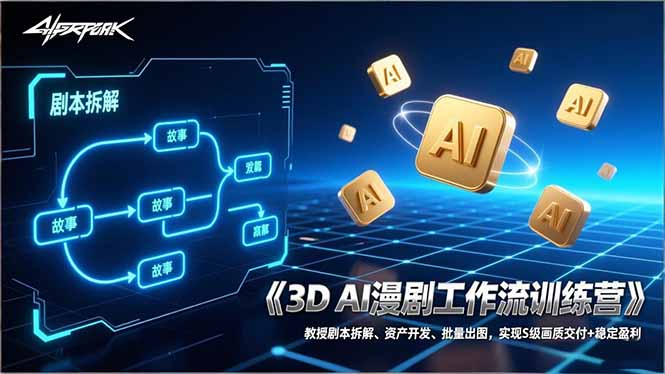 3D AI漫剧工作流训练营:教授剧本拆解、资产开发、批量出图,实现S级画质交付+稳定盈利-聚业