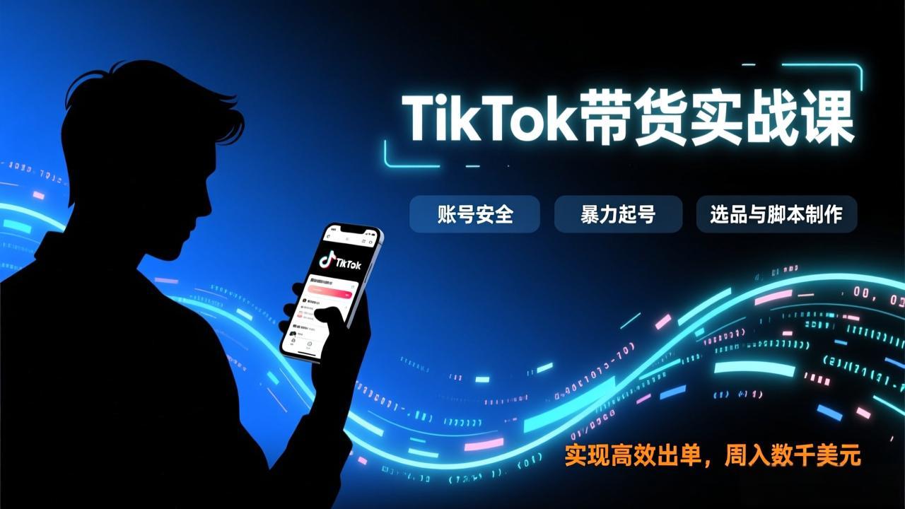 TikTok带货实战课,涵盖账号安全、暴力起号、选品与脚本制作,实现高效出单,周入数千美元-聚业