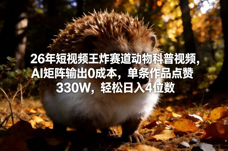 26年短视频王炸赛道动物科普视频,AI矩阵输出0成本,单条作品点赞330W,轻松日入4位数-聚业