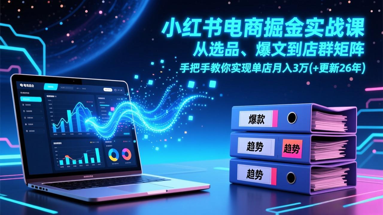 小红书电商掘金实战课,从选品、爆文到店群矩阵,手把手教你实现单店月入3万+(更新26年-聚业