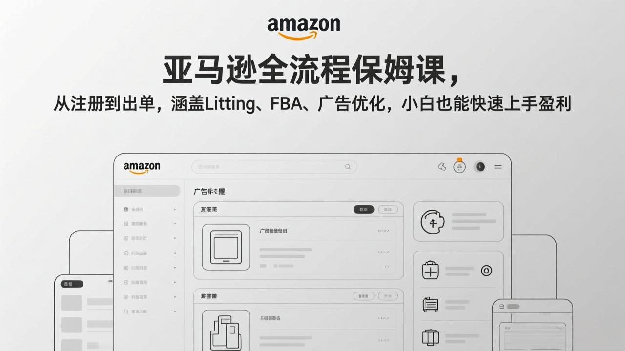 亚马逊全流程保姆课,从注册到出单,涵盖Listing、FBA、广告优化,小白也能快速上手盈利-聚业