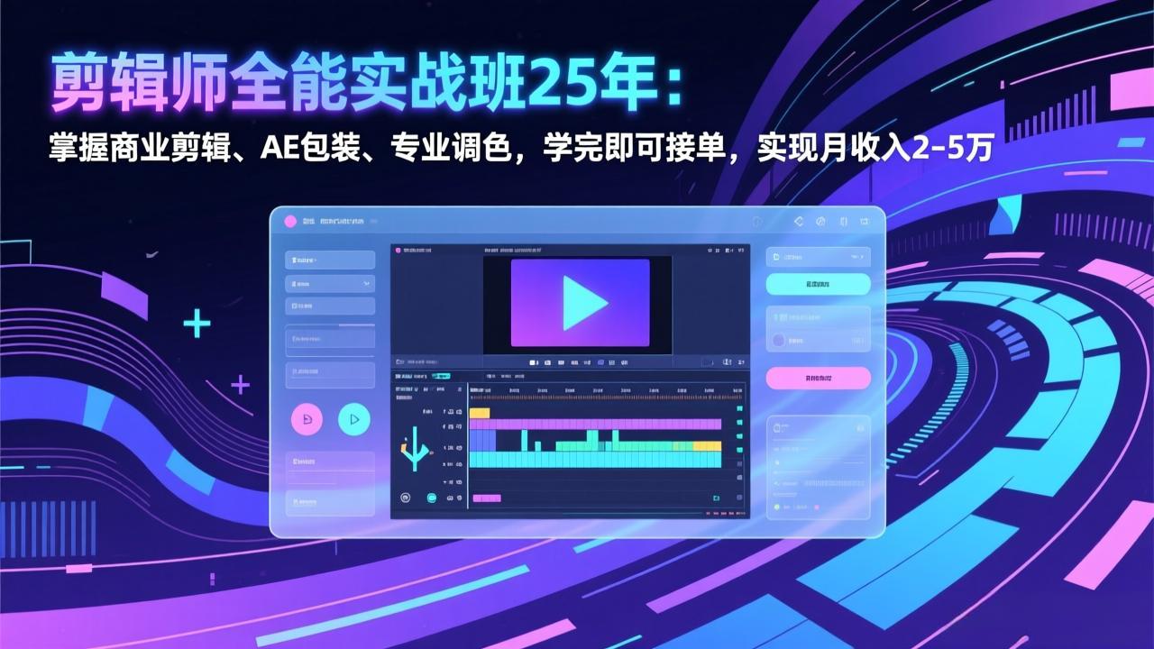 剪辑师全能实战班25年:掌握商业剪辑、AE包装、专业调色,学完即可接单,实现月收入2-5万-聚业