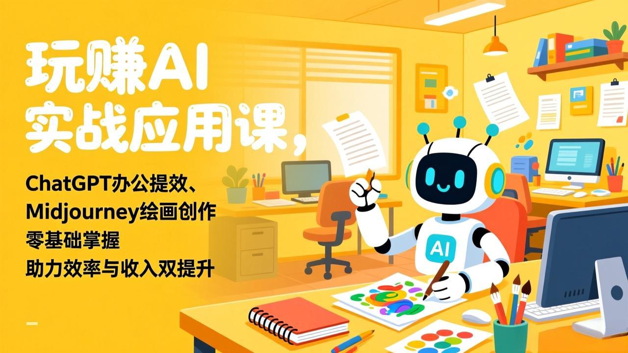 玩赚AI实战应用课,ChatGPT办公提效、Midjourney绘画创作,零基础掌握,助力效率与收入双提升-聚业