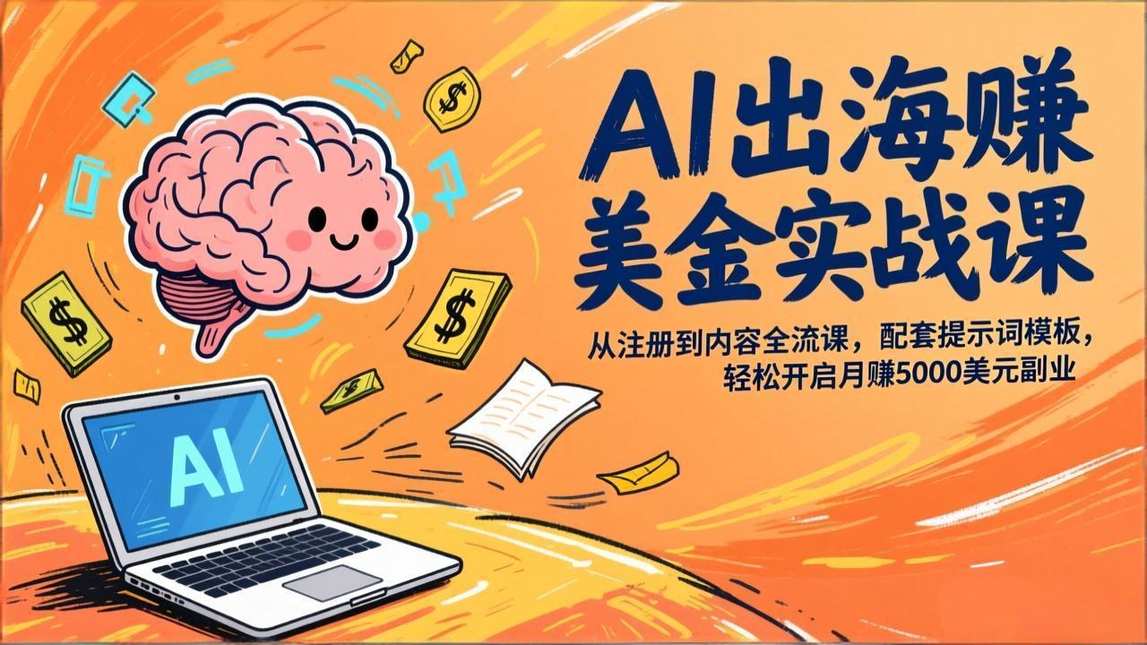 AI出海赚美金实战课,从注册到内容全流程,配套提示词模板,轻松开启月赚5000美元副业-聚业