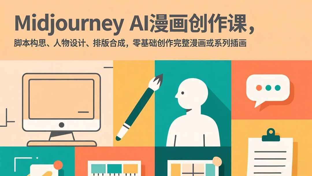 Midjourney AI漫画创作课,脚本构思、人物设计、排版合成,零基础创作完整漫画或系列插画-聚业